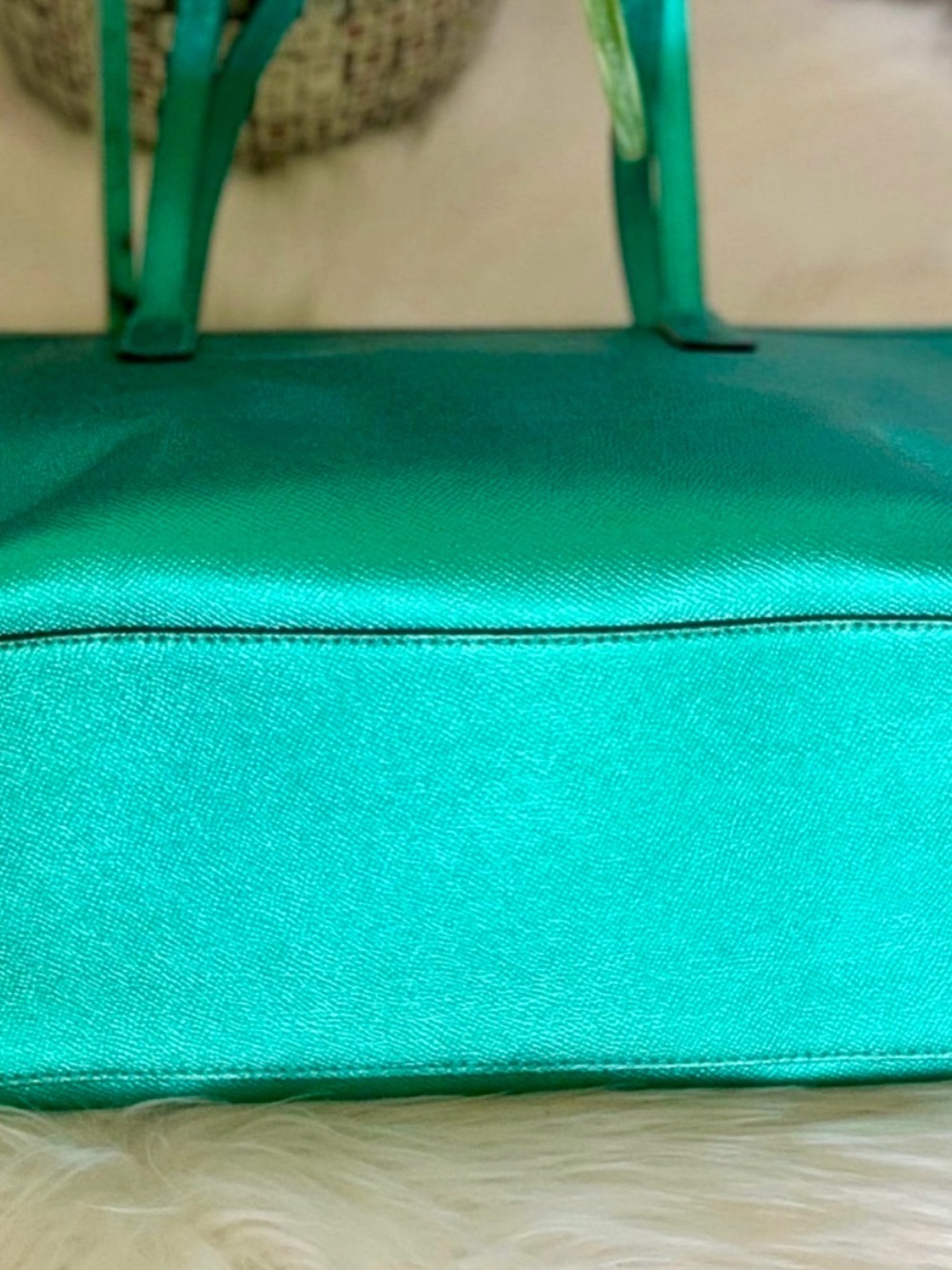 RARE Coach Metallic Sea Green City Tote with Wristlet Set “HARD TO FIND COLOR” - Picture 11 of 13